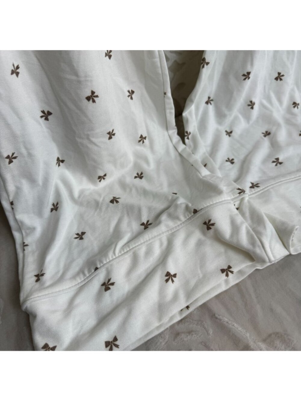Como Sleep Modal Women's 2 Piece Pajama Pants Set Size L/G Ivory with Bow Print - Picture 6 of 9